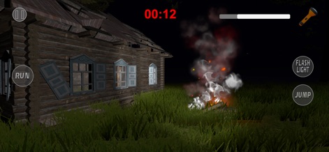 99 Nights in the Forest Horror - La imagen revela un refugio rudimentario de madera con una fogata ardiendo en la oscuridad, destacando la importancia de la supervivencia y los controles de acción.