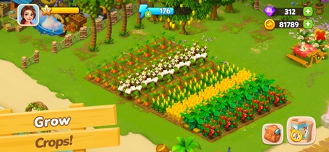 Dragonscapes Adventure - The app reveals the engaging farming system, showcasing diverse crop plots and clearly visible resource management elements for efficient gameplay.