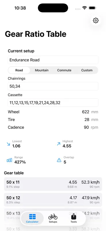 Calculateur Braquets Vélo2026 screenshot 2 of 4