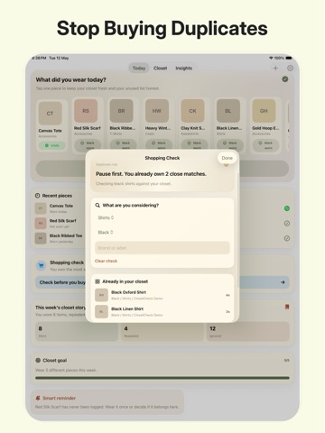 ClosetCheck Clothes Organizer iPad screenshot
