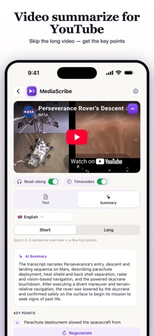 Transcript for YouTube Video iPhone screenshot