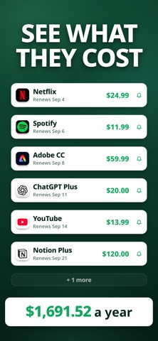 Subscription Tracker - Subi iPhone screenshot