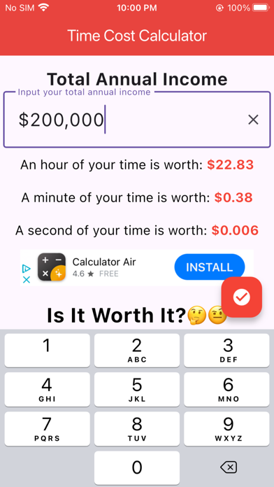 Time Cost Calculator Screenshot