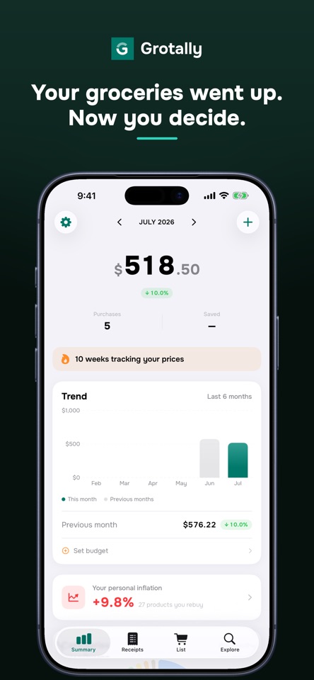 Grotally: grocery receipt screenshot 1