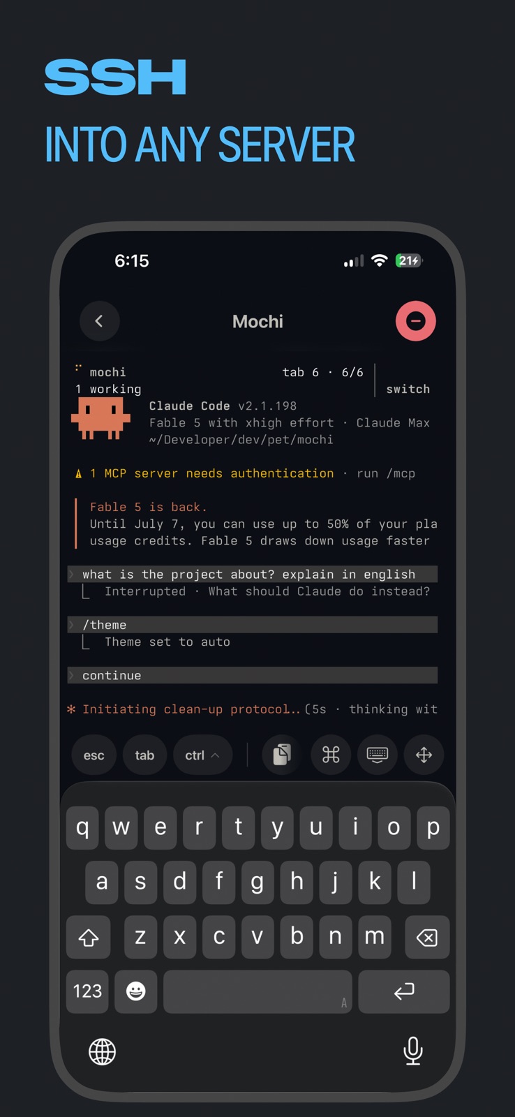 Mochi - SSH + Terminal iphone screenshot 1
