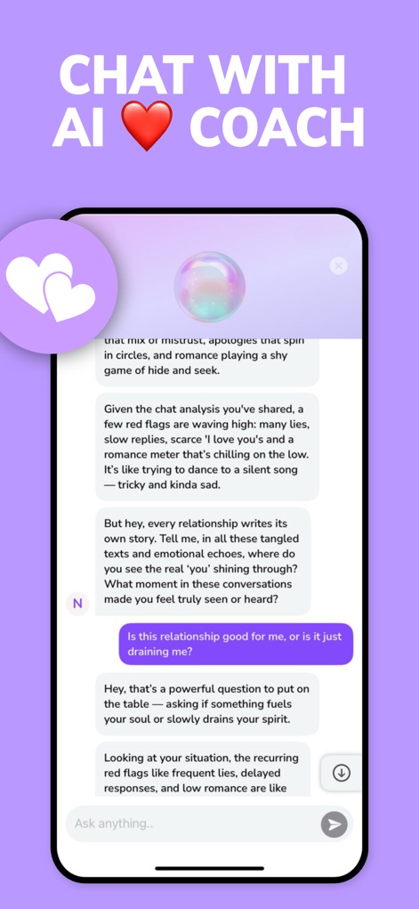 NARYA: Wrapped & AI Coach - Los usuarios pueden entablar un "Chat With AI Coach" para obtener retroalimentación personalizada, donde la IA describe el historial de chat como una "silent song" y ofrece una introspección profunda sobre la dinámica.