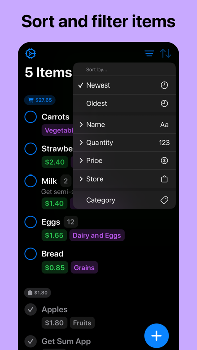 Get Sum - Shopping List Screenshot