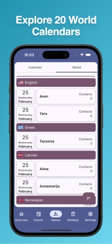 Namedays & Birthdays Calendar iPhone screenshot