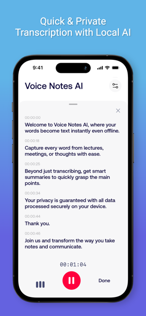 عکس صفحه رونویسی زنده هوش مصنوعی Voice Notes