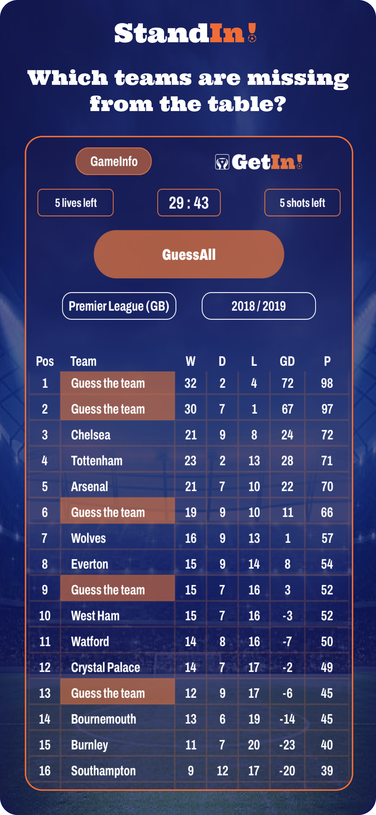 GetIn! FootballQuiz