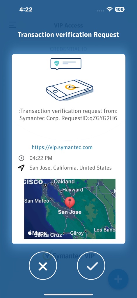 VIP Access for iPhone - The tool enhances security with location-aware transaction verification, presenting the request origin on a map and providing clear options to accept or reject the transaction.