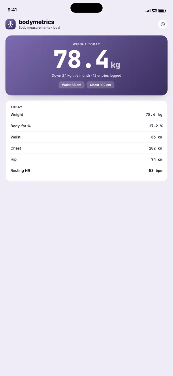 Screenshot #1 pour BodyMetrics: Stats Tracker