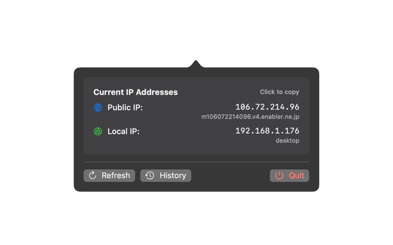 IP Monitor & History MenuBar screenshot