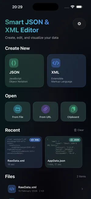 Smart JSON & XML Editor iPhone screenshot 1