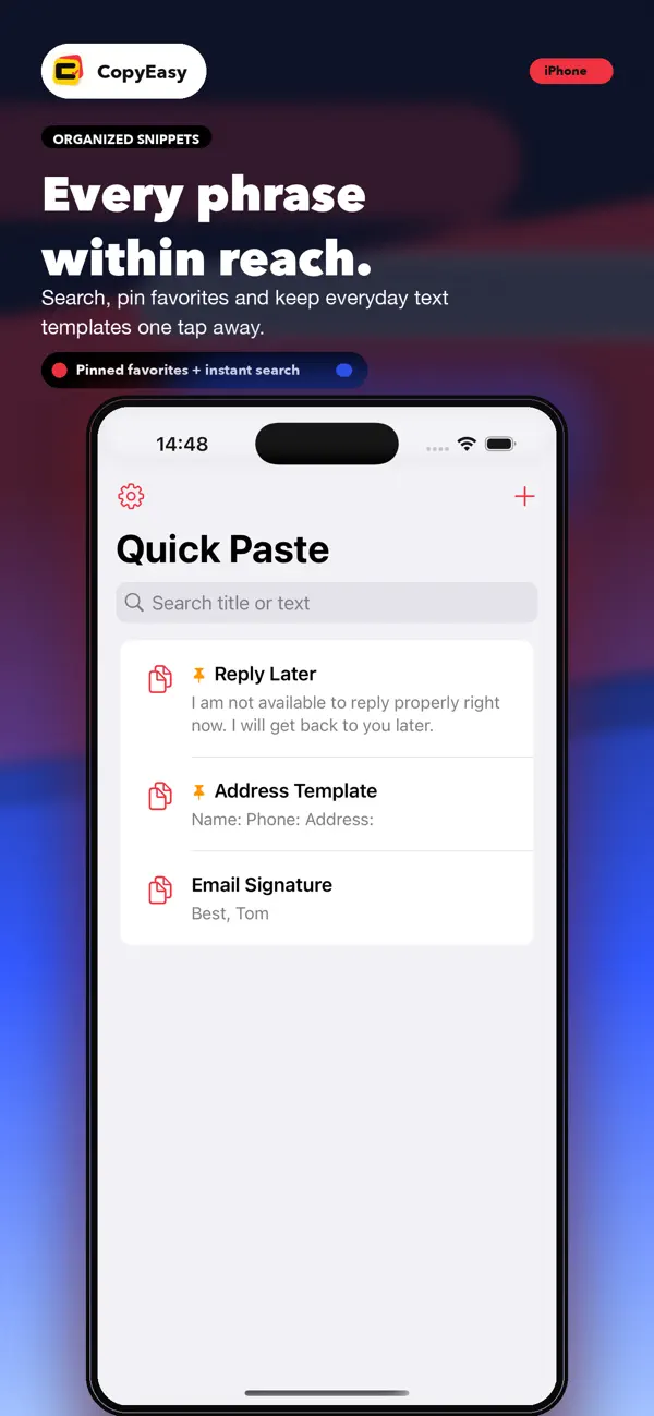 Screenshot #2 pour CopyEasy Text Snippets