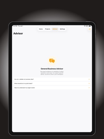 Business Plan Generator: IQ AI iPad screenshot