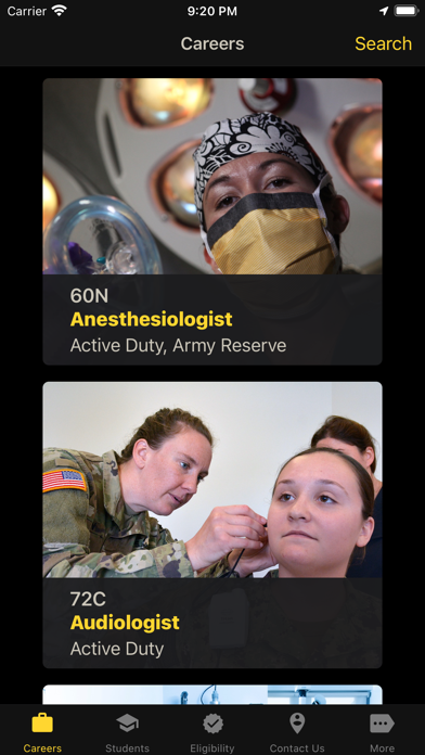 U.S. Army Medicine Careers Screenshot