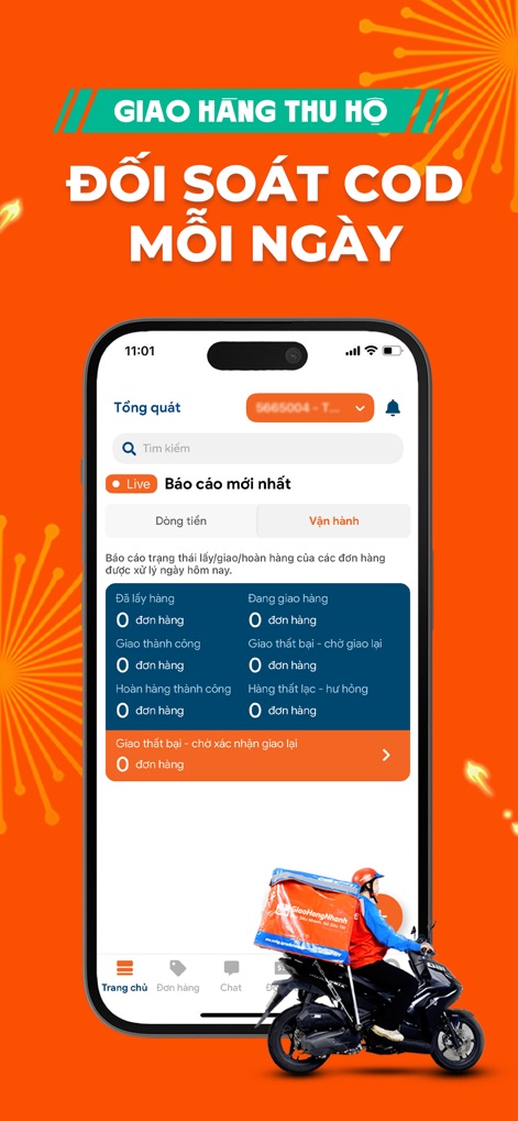 GHN - Giao Hàng Nhanh - Esta pantalla ilustra el panel de control de envíos, destacando la visión general del estado de las entregas y la funcionalidad de conciliación de COD diaria para los usuarios.