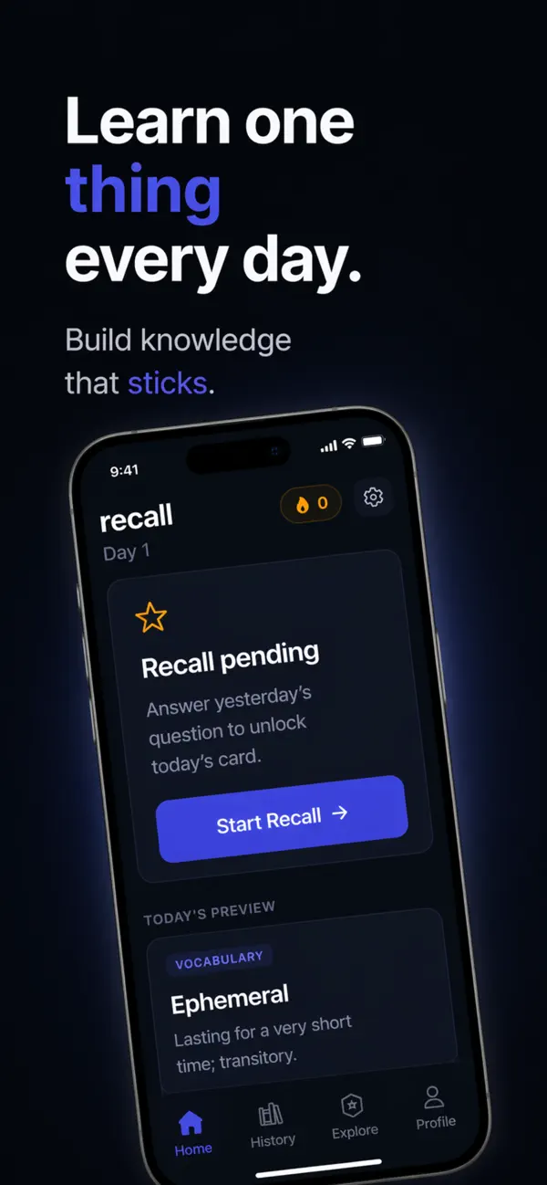 Screenshot #1 pour Recall - Learn Daily