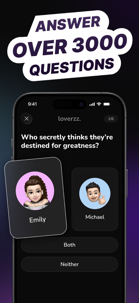Loverzz: Couples App & Widgets - This feature presents users with thought-provoking "daily questions", encouraging them to guess their partner's responses and fostering mutual understanding.