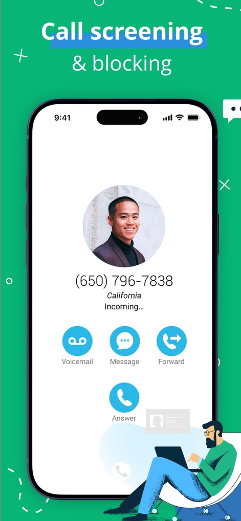 Line2 - Second Phone Number - Dieses Tool bietet umfassende Anrufmanagement-Funktionen, wie die Anzeige des eingehenden Anrufers und die direkten Optionen zum Annehmen, Weiterleiten oder Blockieren von Anrufen.