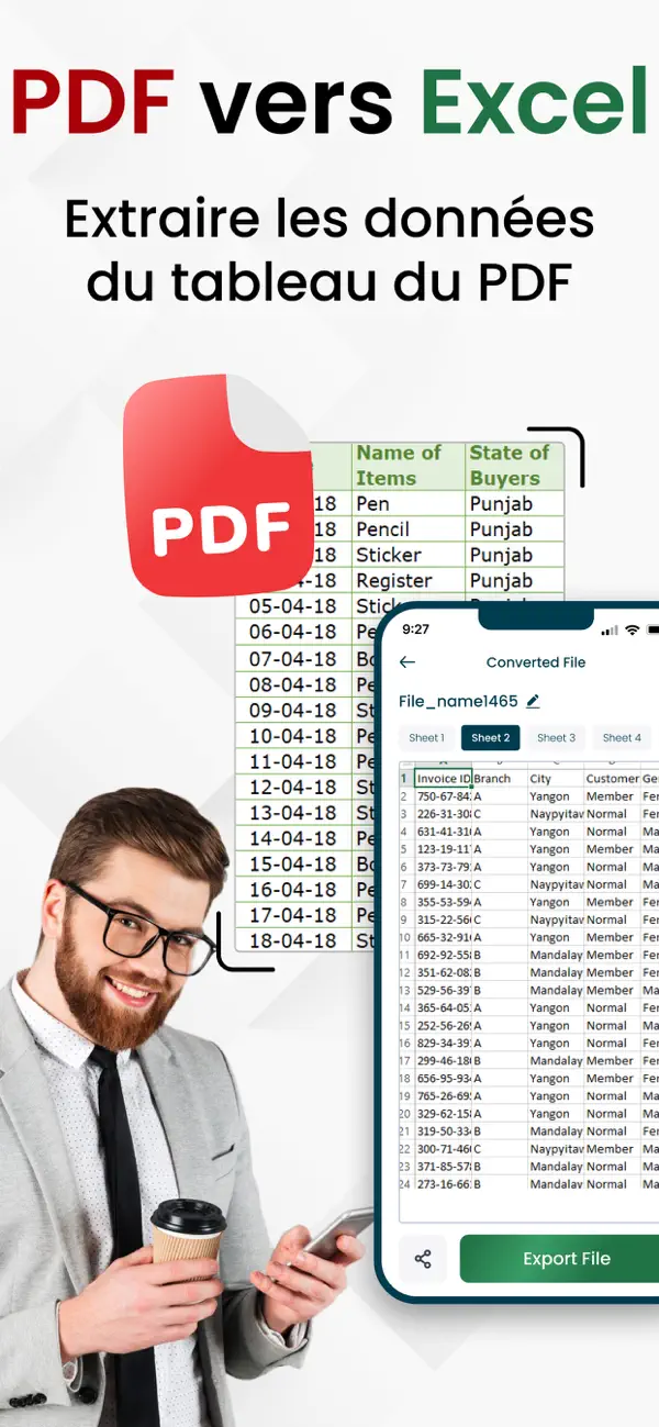Screenshot #1 pour Convertir PDF en Excel - XLSX