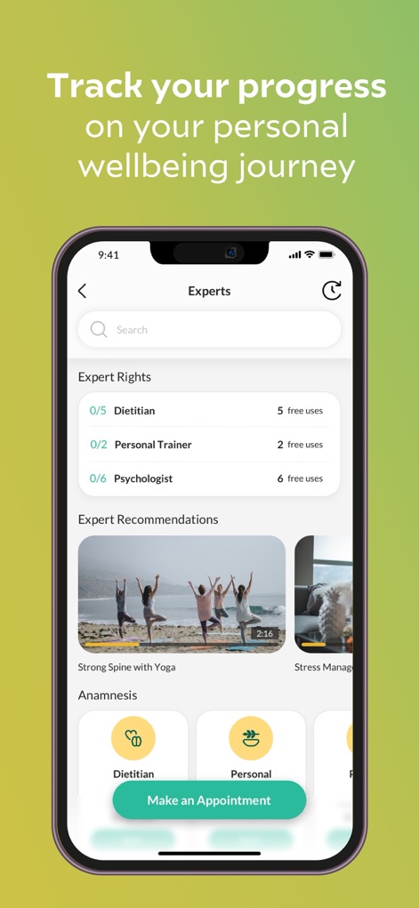 Wellbees - このアプリは、専門家へのアクセス状況を明確に表示し、ユーザーが栄養士やパーソナルトレーナーなどの専門家との個別面談をスムーズに予約できる機能を提供します。