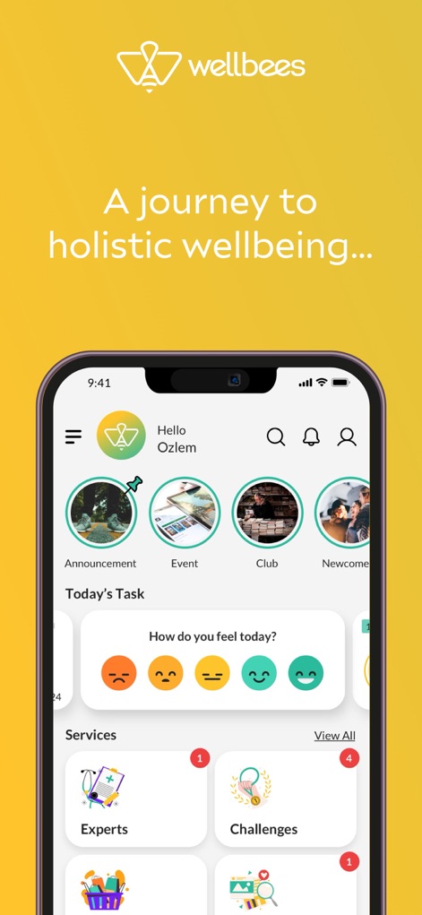 Wellbees - このアプリの直感的なユーザーダッシュボードでは、ユーザーは日々のタスクやイベントを一目で確認でき、感情トラッキング機能で日々の心の状態を記録し、自己認識を深めることができます。