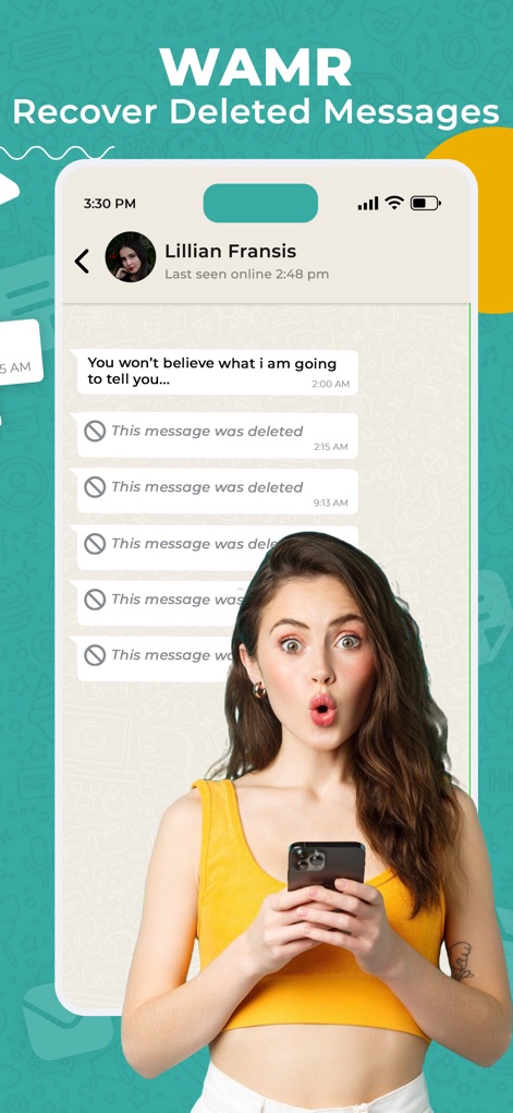 WAMR Recover Deleted Messages - Observe the original chat view filled with multiple "This message was deleted" entries, highlighting the common user frustration before employing the app's recovery features.