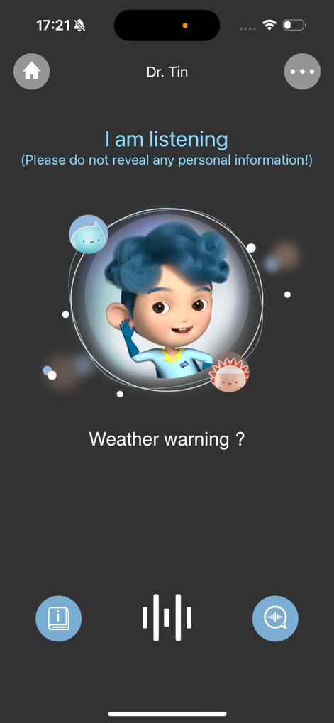 MyObservatory - Users can engage with Dr. Tin, the app's interactive weather assistant, through a responsive voice input interface for personalized inquiries.