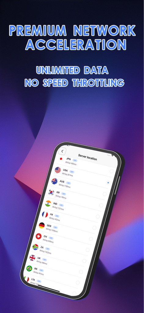 Shadowrocket-小火箭加速器vpn - Users can easily select from a diverse list of 'Server locations' worldwide, each displaying its real-time 'delay' for optimal performance.