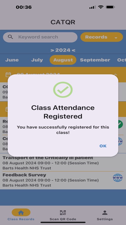 CATQR Class Attendance Tracker