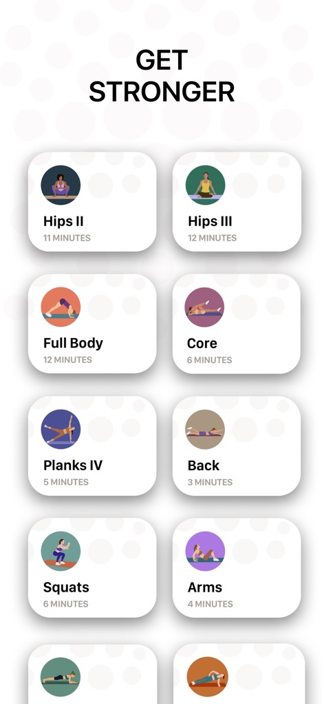 Bend: Stretching & Flexibility - Access advanced stretching and strengthening routines, including progressive series like 'Hips II' and 'Hips III' and targeted workouts for 'Core' and 'Back'.