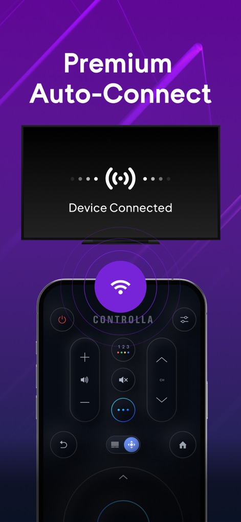 Remote for Samsung TV Smart - A tela da TV exibindo a mensagem 'Device Connected' e o claro símbolo de conexão Wi-Fi no aplicativo garantem um acesso rápido e sem interrupções à sua televisão, a cada uso.