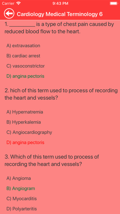 Cardiology Medical Terms Quiz Screenshot