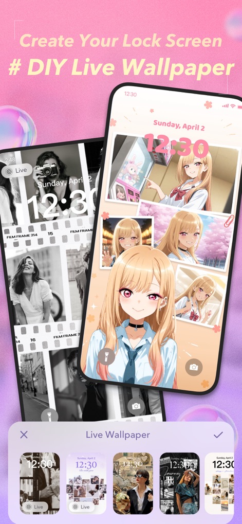 Picsify: AI Photo&Video Editor - The app enables creation of personalized lock screen wallpapers, offering diverse style templates like "Polaroid" and "IG style" with animated elements.
