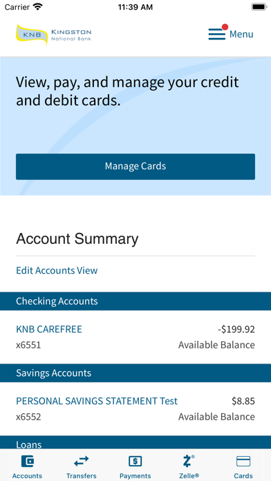 Kingston National Bank Screenshot