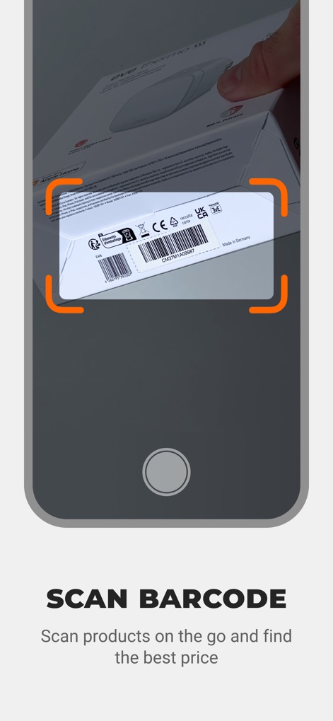 idealo - Price Comparison - The integrated "barcode scanner" allows for quick product identification, enabling users to instantly search for items by simply capturing their "EAN code".