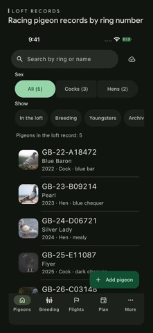 PigeonTree Racing Loft Manager screenshot 2