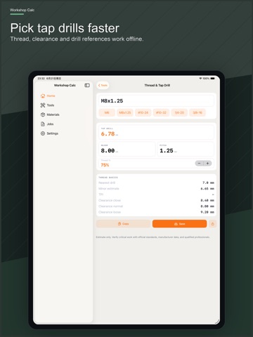Workshop Calc iPad screenshot