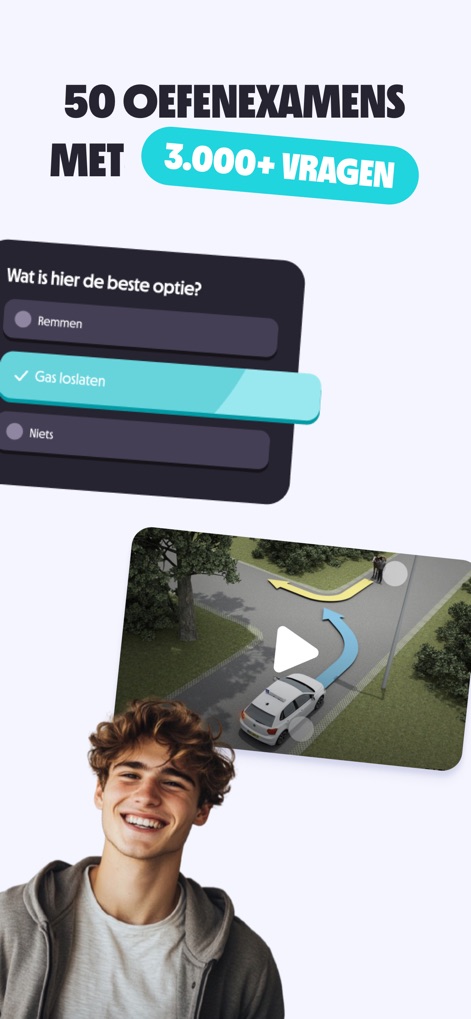 On My Way - Users can confidently prepare for theory exams with extensive practice questions and accompanying situational videos.