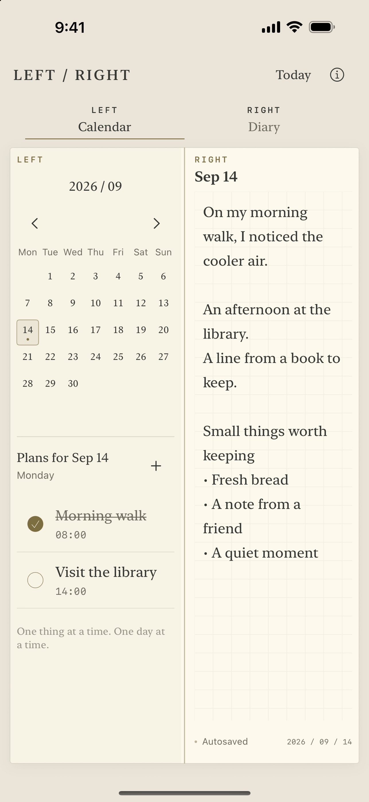 Screenshot 2 of LEFT / RIGHT — Diary & Plans