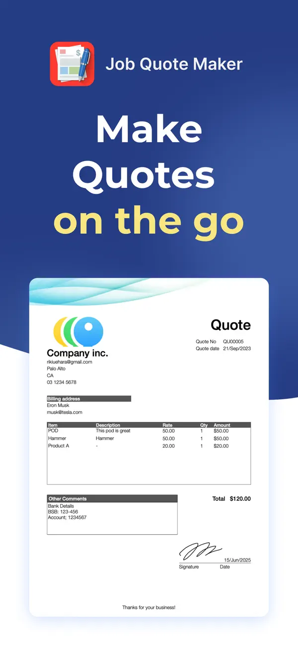 Screenshot #1 pour Job Quote Maker - Invoice app