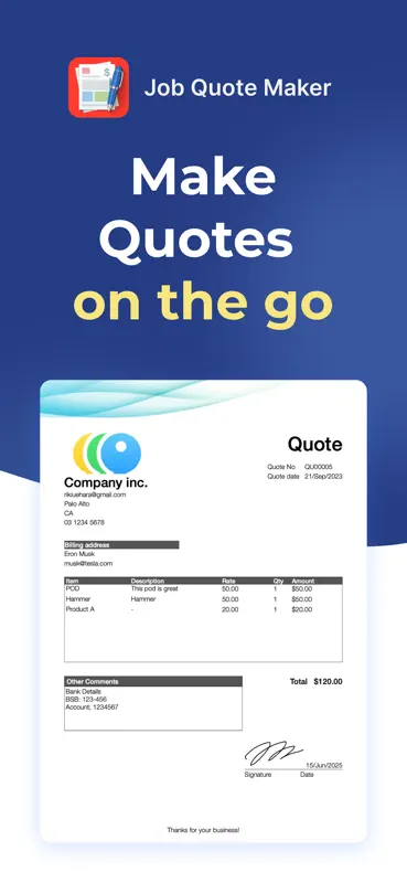 Job Quote Maker - Invoice app screenshot 1 of 10