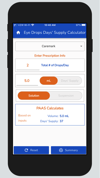 Rx Days’ Supply Calculator Screenshot