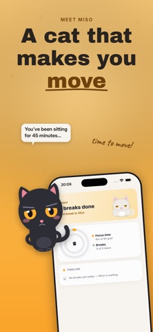 Meowve: Stand Up Break Timer iPhone screenshot