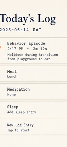 Special Needs Logbook iPhone screenshot