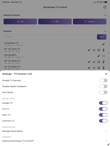 Quickesign TV Control iPad screenshot