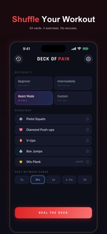 Deck of Pain: Card Workout iPhone screenshot