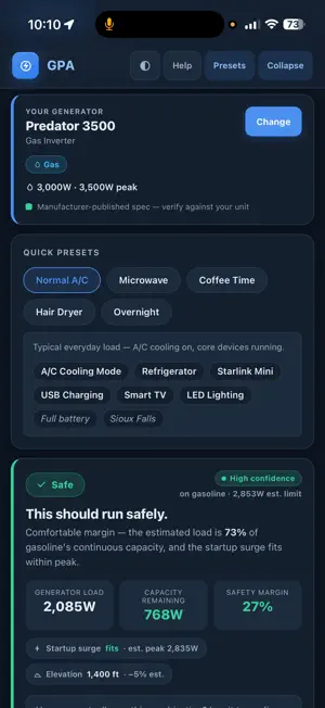 Generator Power Advisor screenshot 1